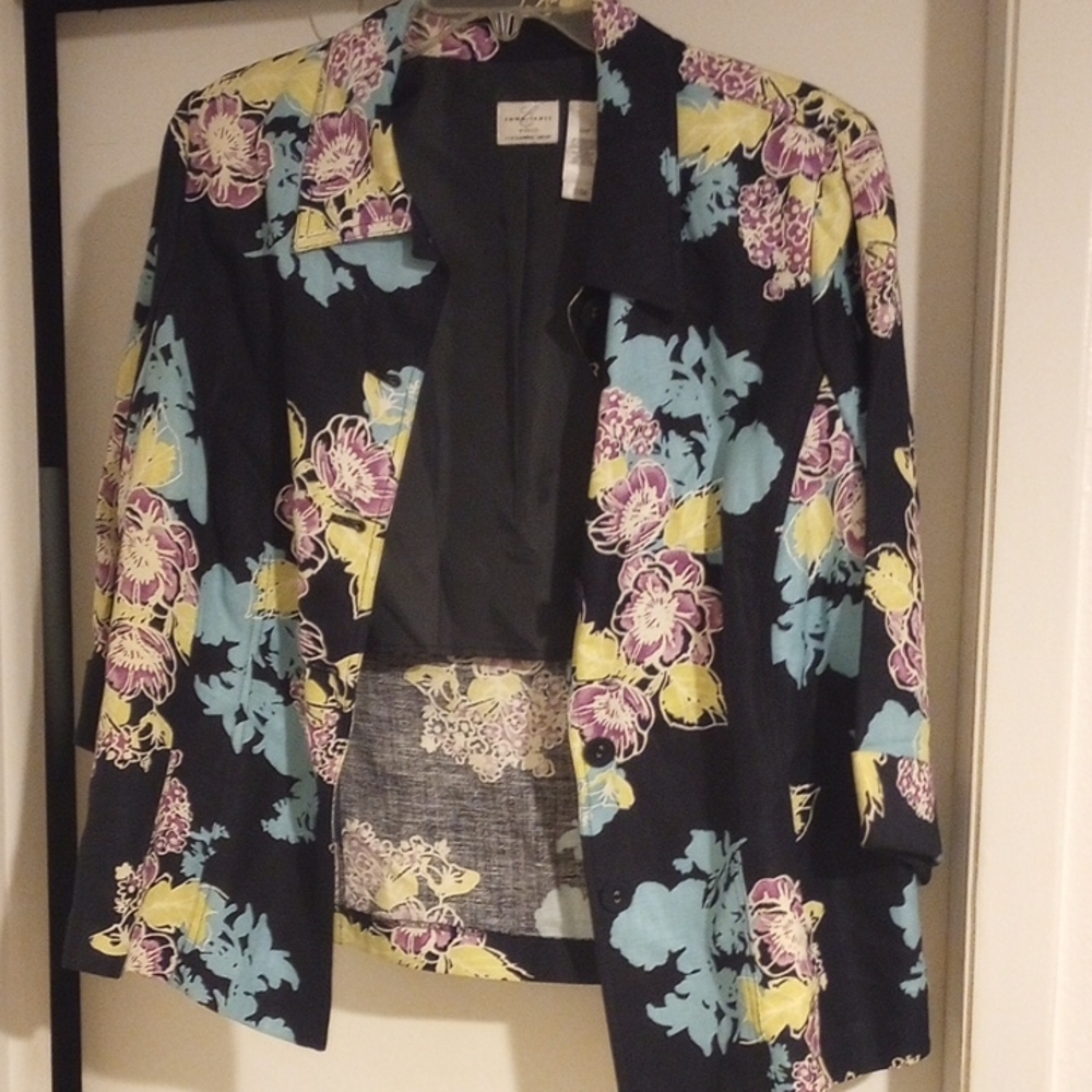 Emma James Floral Blazer - Black, Yellow, Blue, Purple